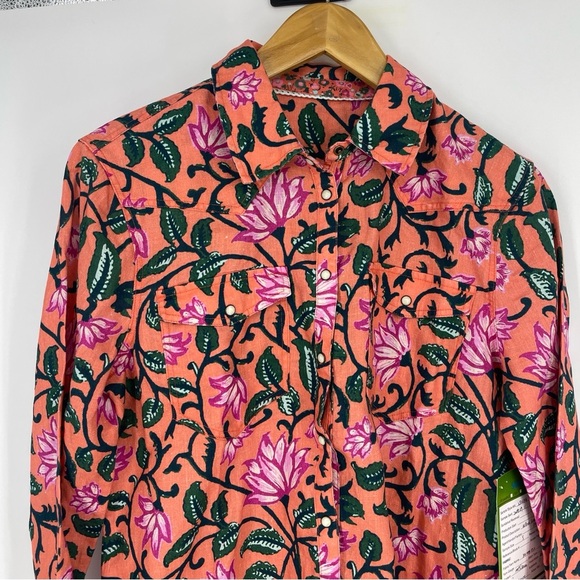 New Sundance Willow Linen Floral Shirt coral - Picture 6 of 6